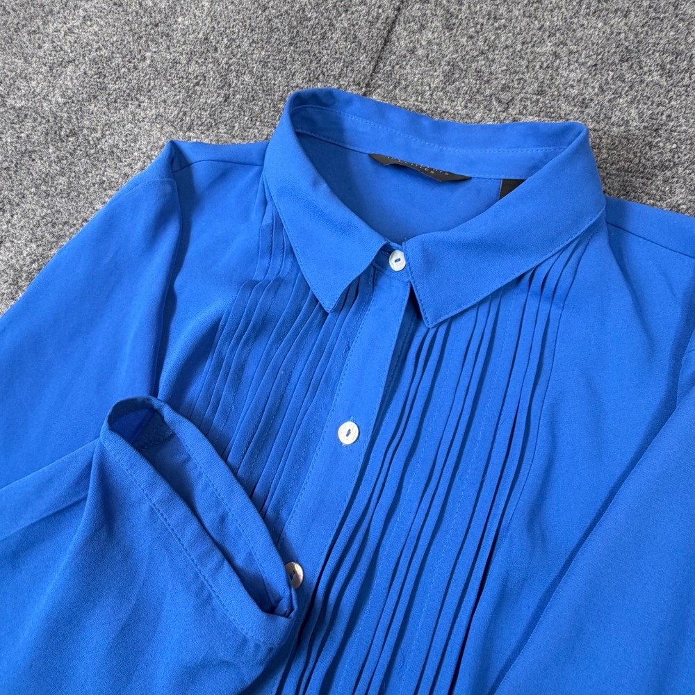 Investments Petites Womens Size XLP Royal Blue Pleated Blouse Dress Casual